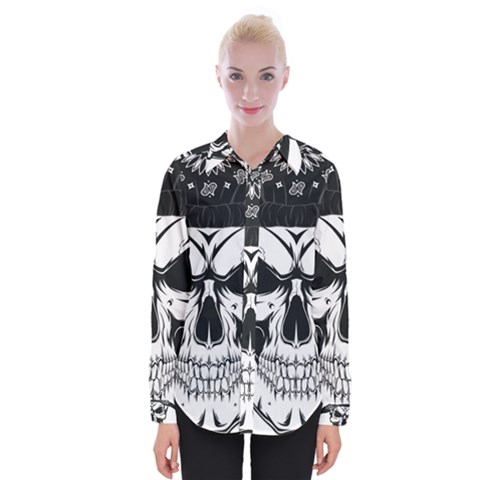 Kerchief Human Skull Womens Long Sleeve Shirt by Mariart