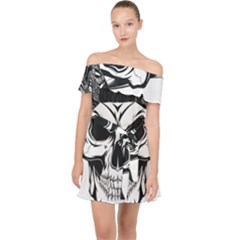 Kerchief Human Skull Off Shoulder Chiffon Dress