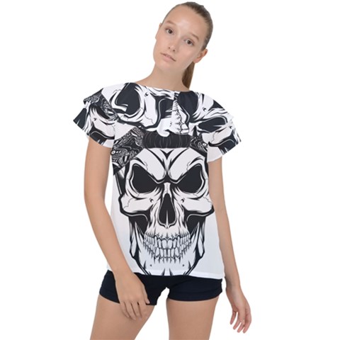 Kerchief Human Skull Ruffle Collar Chiffon Blouse by Mariart