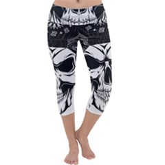 Kerchief Human Skull Capri Yoga Leggings by Mariart