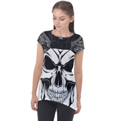 Kerchief Human Skull Cap Sleeve High Low Top