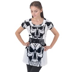 Kerchief Human Skull Puff Sleeve Tunic Top