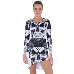 Kerchief Human Skull Asymmetric Cut-out Shift Dress