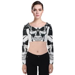 Kerchief Human Skull Velvet Long Sleeve Crop Top by Mariart