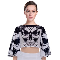 Kerchief Human Skull Tie Back Butterfly Sleeve Chiffon Top