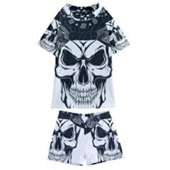 Kerchief Human Skull Kids  Swim Tee And Shorts Set