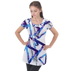 Metal Triangle Puff Sleeve Tunic Top by Mariart