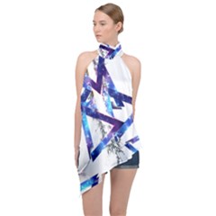 Metal Triangle Halter Asymmetric Satin Top