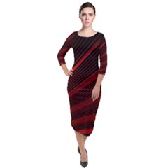 Line Geometric Red Object Tinker Quarter Sleeve Midi Velour Bodycon Dress