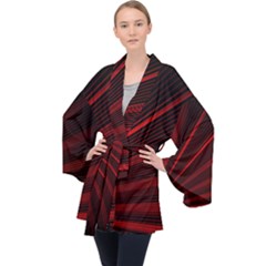 Line Geometric Red Object Tinker Velvet Kimono Robe