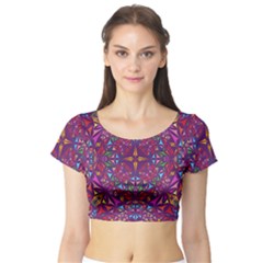 Kaleidoscope Triangle Pattern Short Sleeve Crop Top by Mariart