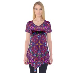 Kaleidoscope Triangle Pattern Short Sleeve Tunic  by Mariart