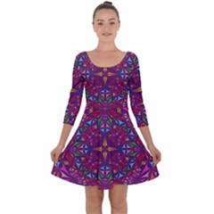 Kaleidoscope Triangle Pattern Quarter Sleeve Skater Dress