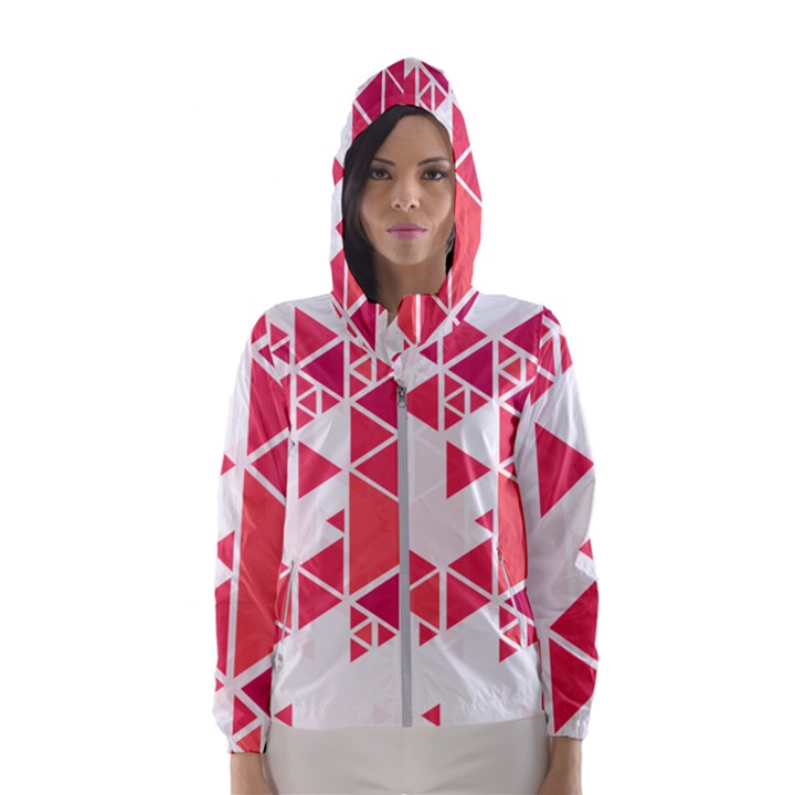 Red Triangle Pattern Hooded Windbreaker (Women)