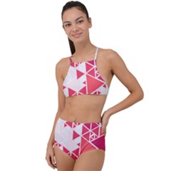 Red Triangle Pattern High Waist Tankini Set