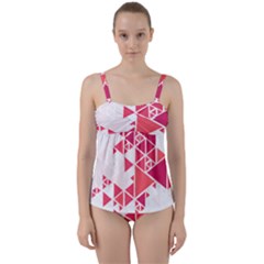 Red Triangle Pattern Twist Front Tankini Set