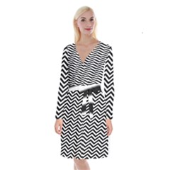 Zigzag Chevron Long Sleeve Velvet Front Wrap Dress