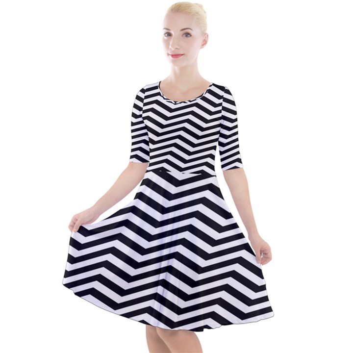 Zigzag Chevron Quarter Sleeve A-Line Dress