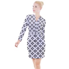 Star Background Button Long Sleeve Dress