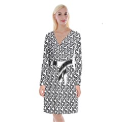 Soft Pattern Repeat Long Sleeve Velvet Front Wrap Dress by Mariart