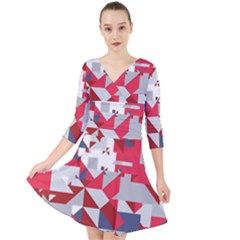 Technology Triangle Quarter Sleeve Front Wrap Dress