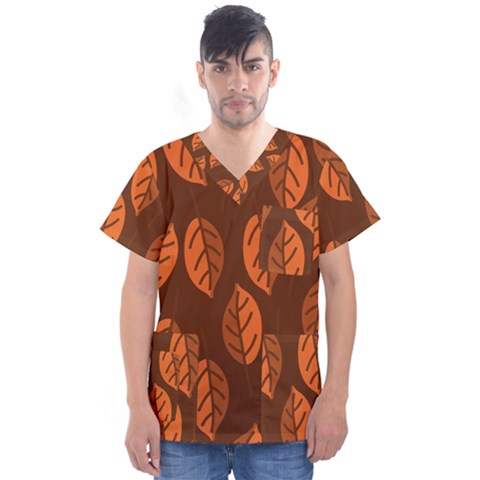 Pattern Leaf Plant Men s V-neck Scrub Top by Mariart