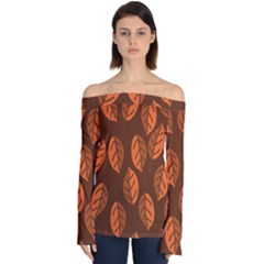 Pattern Leaf Plant Off Shoulder Long Sleeve Top