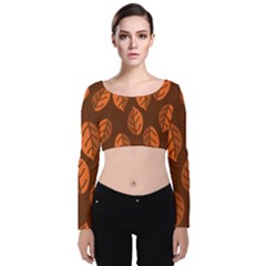 Pattern Leaf Plant Velvet Long Sleeve Crop Top