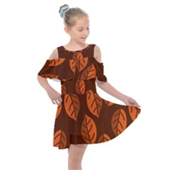 Pattern Leaf Plant Kids  Shoulder Cutout Chiffon Dress