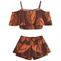 Pattern Leaf Plant Kids  Off Shoulder Skirt Bikini