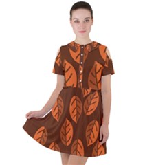 Pattern Leaf Plant Short Sleeve Shoulder Cut Out Dress 