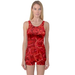 Red Pattern Technology Background One Piece Boyleg Swimsuit by Mariart