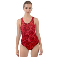 Red Pattern Technology Background Cut-out Back One Piece Swimsuit by Mariart