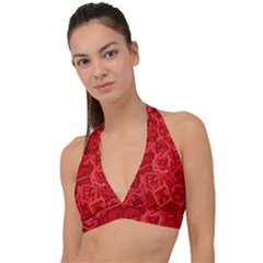 Red Pattern Technology Background Halter Plunge Bikini Top