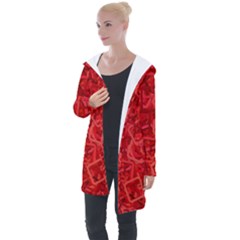 Red Pattern Technology Background Longline Hooded Cardigan