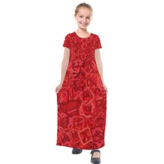 Red Pattern Technology Background Kids  Short Sleeve Maxi Dress