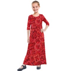 Red Pattern Technology Background Kids  Quarter Sleeve Maxi Dress