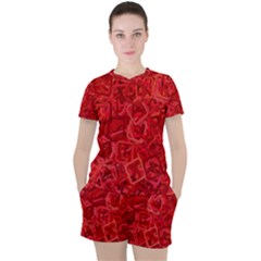 Red Pattern Technology Background Women s Tee And Shorts Set