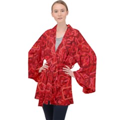 Red Pattern Technology Background Velvet Kimono Robe