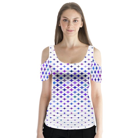 Star Curved Background Geometric Butterfly Sleeve Cutout Tee  by Mariart