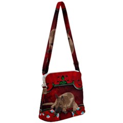 Wonderful German Shepherd With Heart And Flowers Zipper Messenger Bag