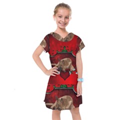 Wonderful German Shepherd With Heart And Flowers Kids  Drop Waist Dress by FantasyWorld7