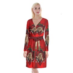 Wonderful German Shepherd With Heart And Flowers Long Sleeve Velvet Front Wrap Dress by FantasyWorld7