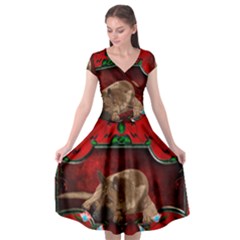 Wonderful German Shepherd With Heart And Flowers Cap Sleeve Wrap Front Dress by FantasyWorld7