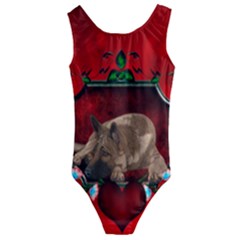 Wonderful German Shepherd With Heart And Flowers Kids  Cut-out Back One Piece Swimsuit by FantasyWorld7