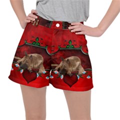 Wonderful German Shepherd With Heart And Flowers Stretch Ripstop Shorts