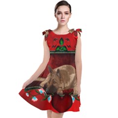 Wonderful German Shepherd With Heart And Flowers Tie Up Tunic Dress