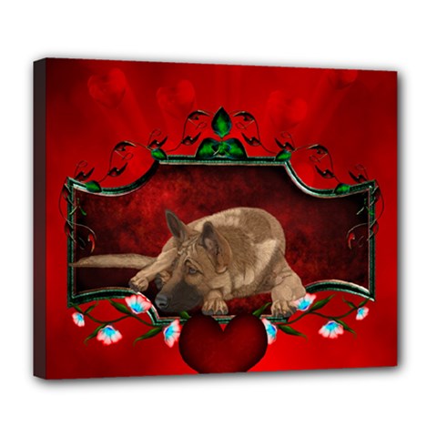 Wonderful German Shepherd With Heart And Flowers Deluxe Canvas 24  X 20  (stretched) by FantasyWorld7