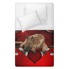 Wonderful German Shepherd With Heart And Flowers Duvet Cover (single Size) by FantasyWorld7