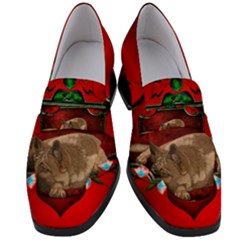 Wonderful German Shepherd With Heart And Flowers Women s Chunky Heel Loafers